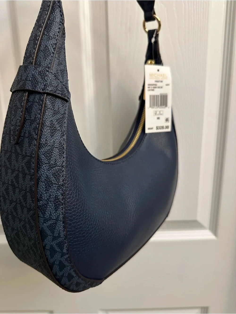 Michael Kors Navy Pebbled Leather Hobo with Gold-Tone Accents